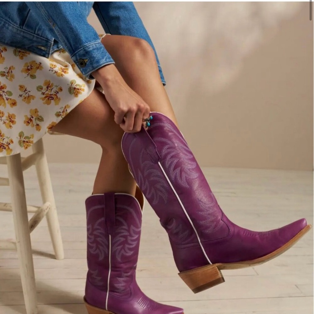 EUC Tecovas "The Annie" in Violet Purple Leather Tall Cowboy Boots for Cowgirls